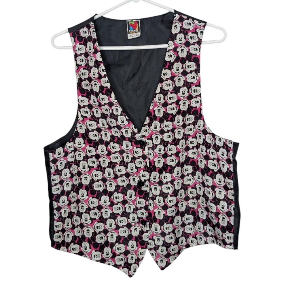 Vintage Disney Mickey Unlimited One Size Fits Most Button Down Mikey Pink Vest